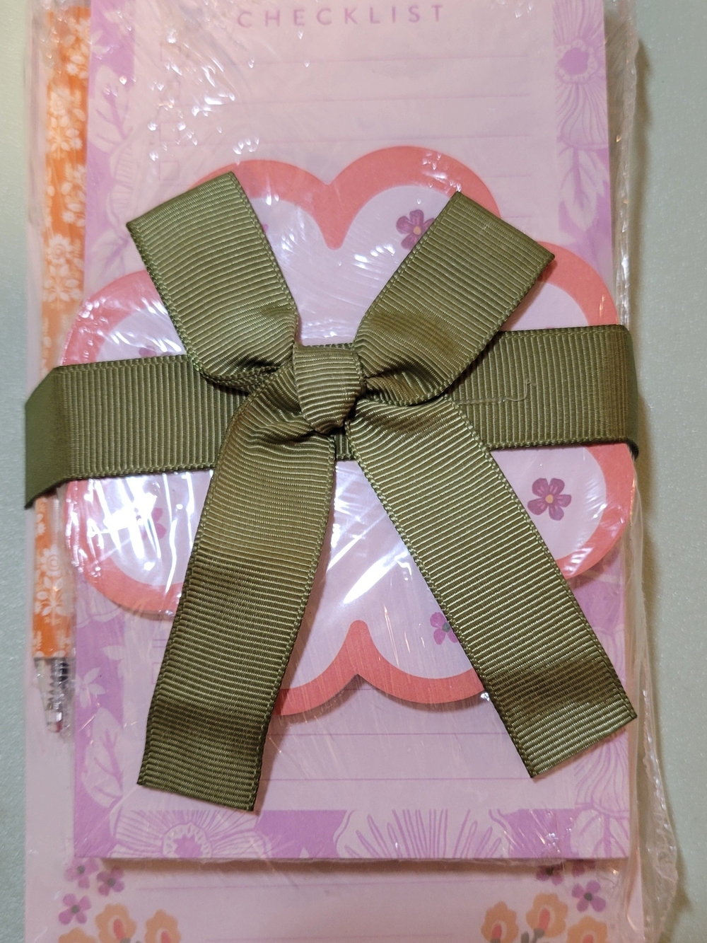 Floral Notepad Set with Olive Green Bow